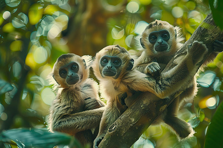 A group of golden langurs huddled to, an Animal Photo by LOGOCREATIVE