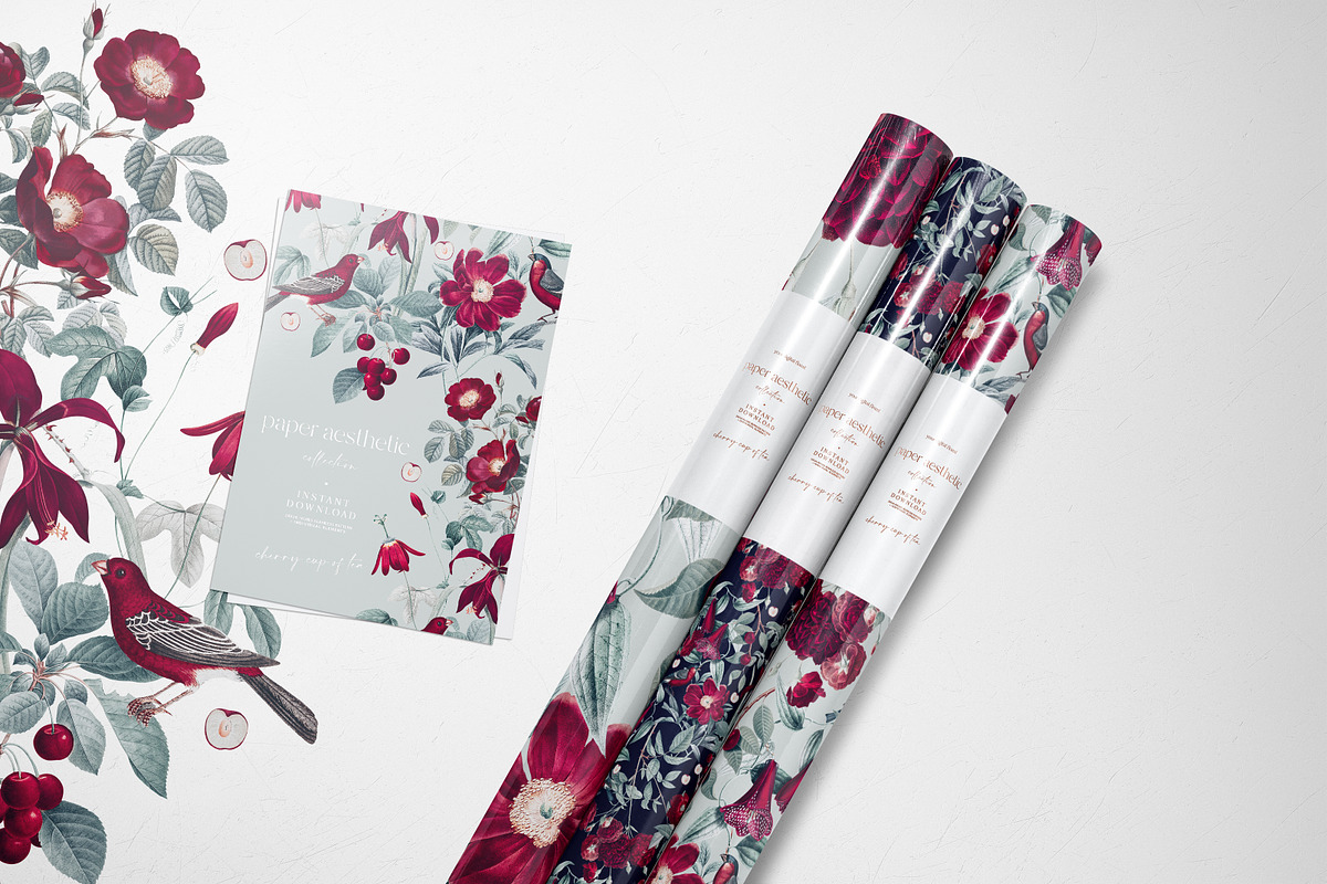 Cherry Rose Sage Floral Pattern, a Pattern Graphic by paper aesthetic (Photo 8 of 9)