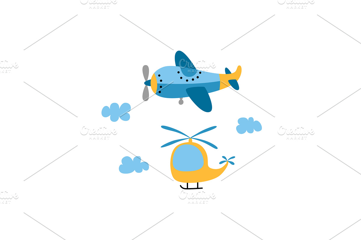Childish airplane and helicopter, a Transportation Illustration by Nadzin