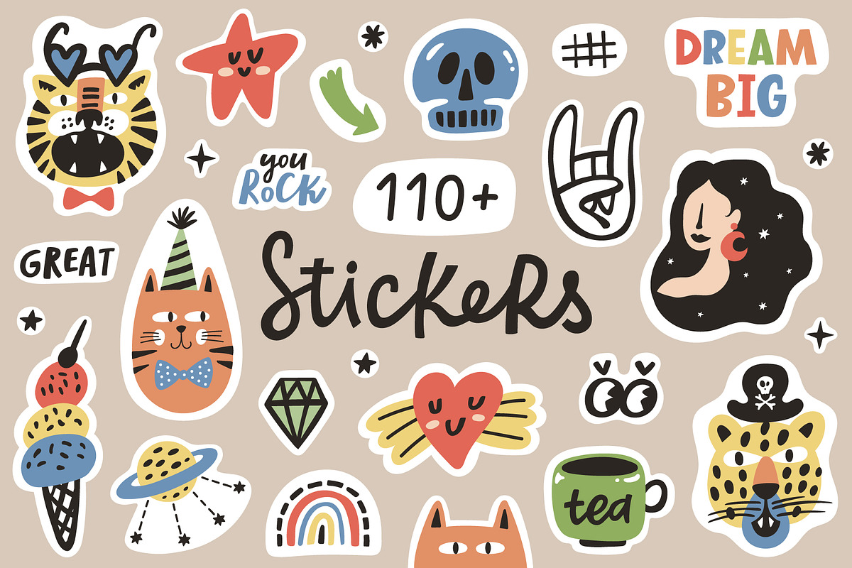 Cute Stickers Pack, an Object Illustration by piyacler (Photo 1 of 11)