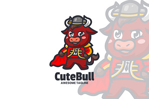 Cute Bull Mascot Cartoon Logo.