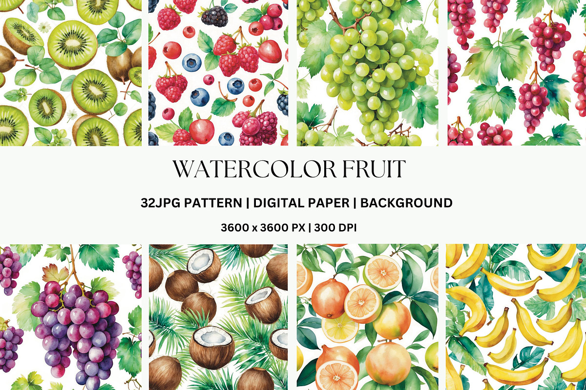32JPG WATERCOLOR FRUIT PATTERNS, a Pattern Graphic by Vachira Digital Studio (Photo 4 of 6)