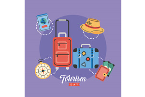 turism day lettering postcard, an Illustration by studiogstock