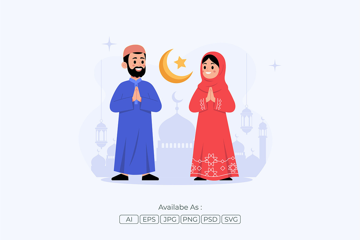 Happy Muslim Couple Eid Celebration, a Person Illustration by Partikusi Design (Photo 2 of 3)