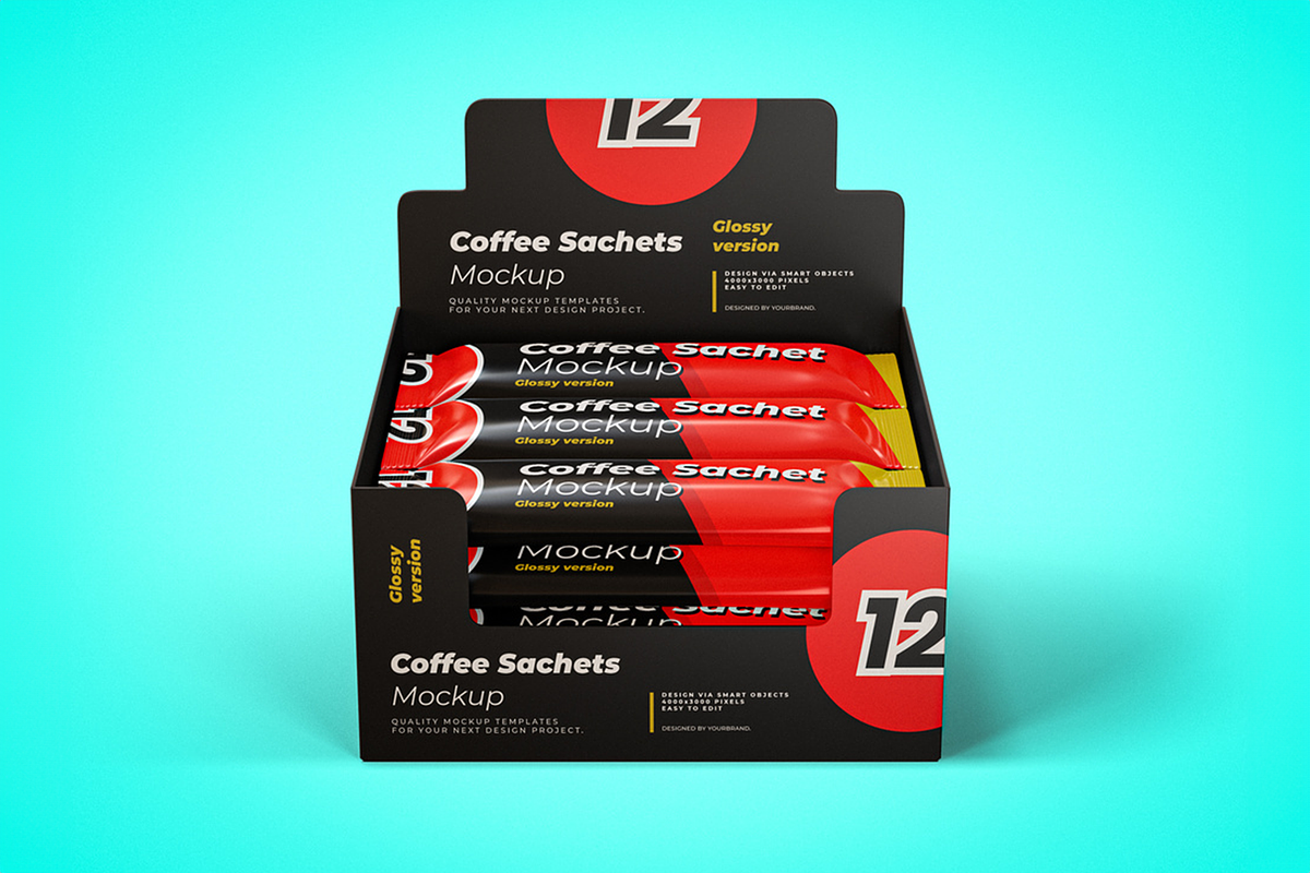Coffee Sachet Box Mockup, an Advertising Mockup by Se٧enStudio (Photo 2 of 2)