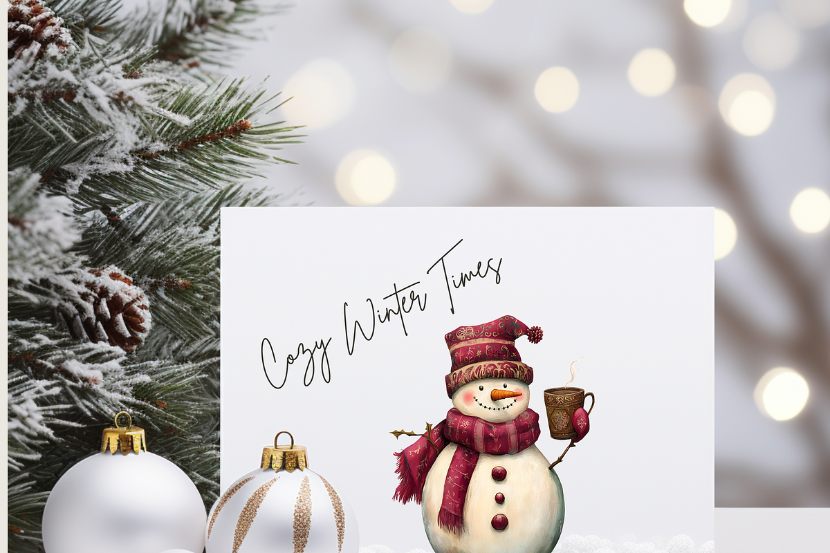CUTE LOVELY PINK SNOWMEN CLIPART, a Seasonal Illustration by Daring Digies (Photo 6 of 7)
