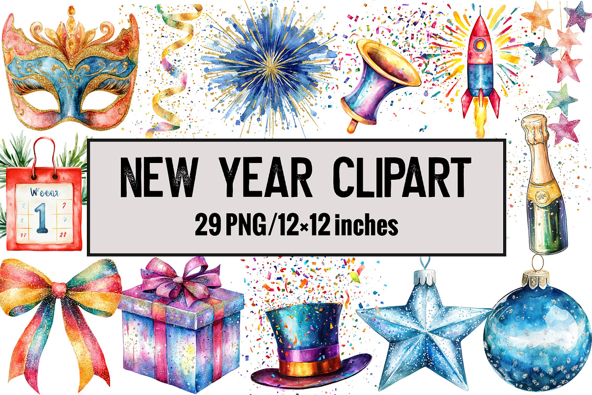 New Year Clipart, an Illustration by Design Market (Photo 1 of 3)