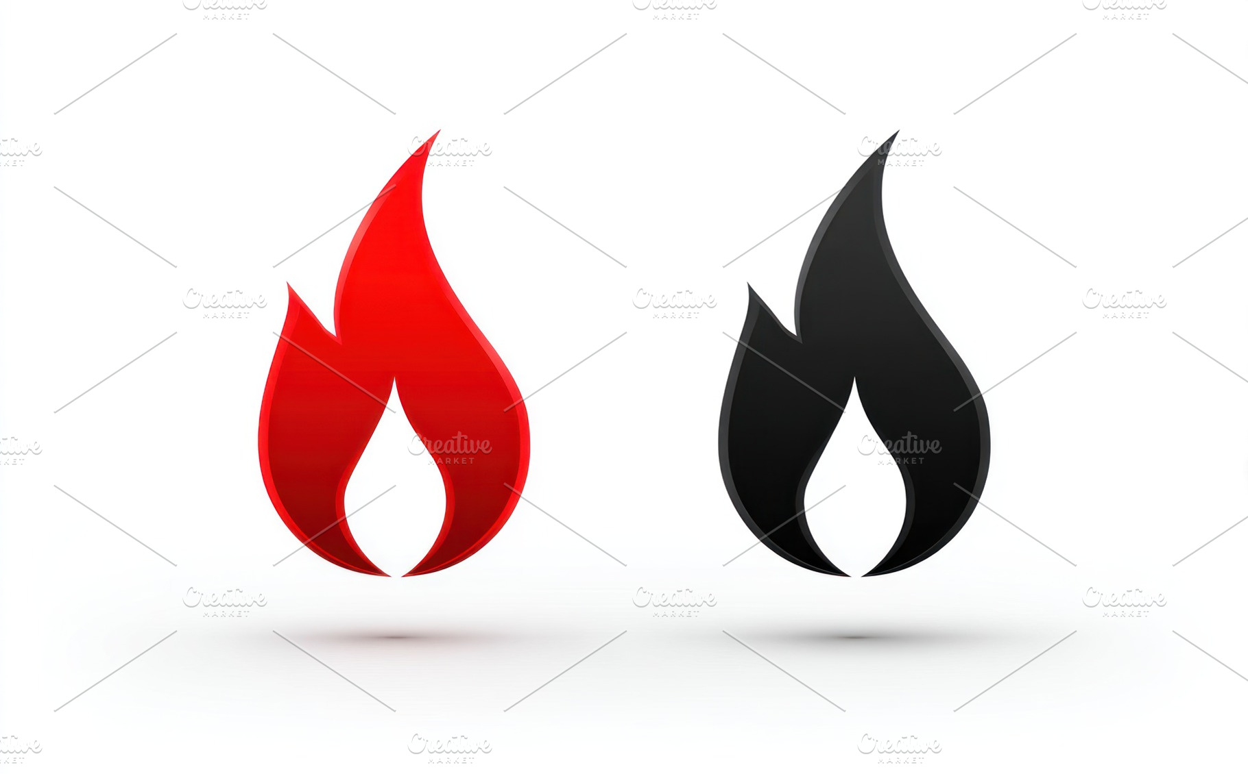 Two simple flame icons in red and black with glossy finish on wh, an Abstract Photo by José Manuel Gelpi