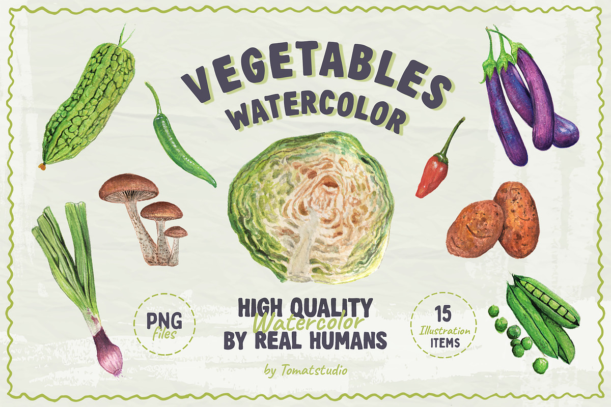 Realistic Vegetables Watercolor, a Food Illustration by tomatstudio (Photo 1 of 3)
