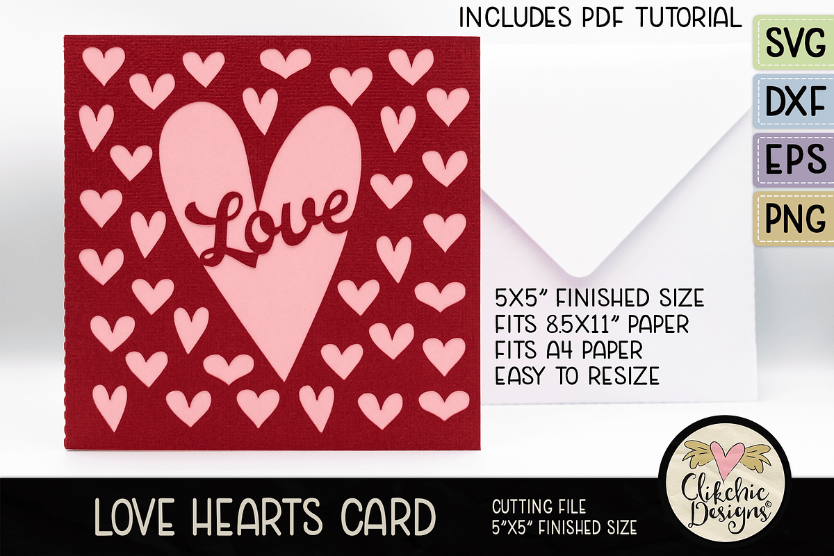 Love Hearts Card SVG Cutting File, an Invitation Template by Clikchic Designs (Photo 1 of 5)