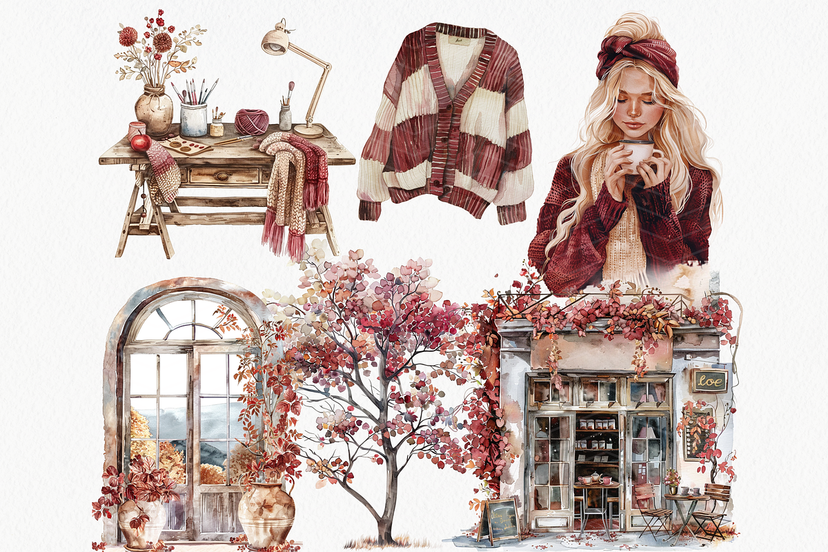 Burgundy Fall Clipart Bundle, a Seasonal Illustration by ClipArtCharm (Photo 4 of 6)