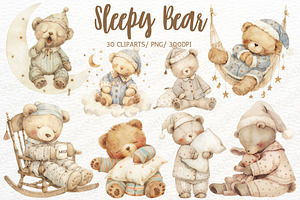 Cute Bear Watercolor Clipart PNG, an Illustration by Maysa Art
