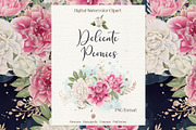 Watercolor flowers Peonies clipart, an Illustration by Yuliya Art (Thumbnail 1 of 18)