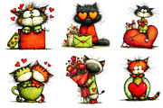 Valentines Whimsical Cats Clipart, an Illustration by Dream Creation (Thumbnail 6 of 6)