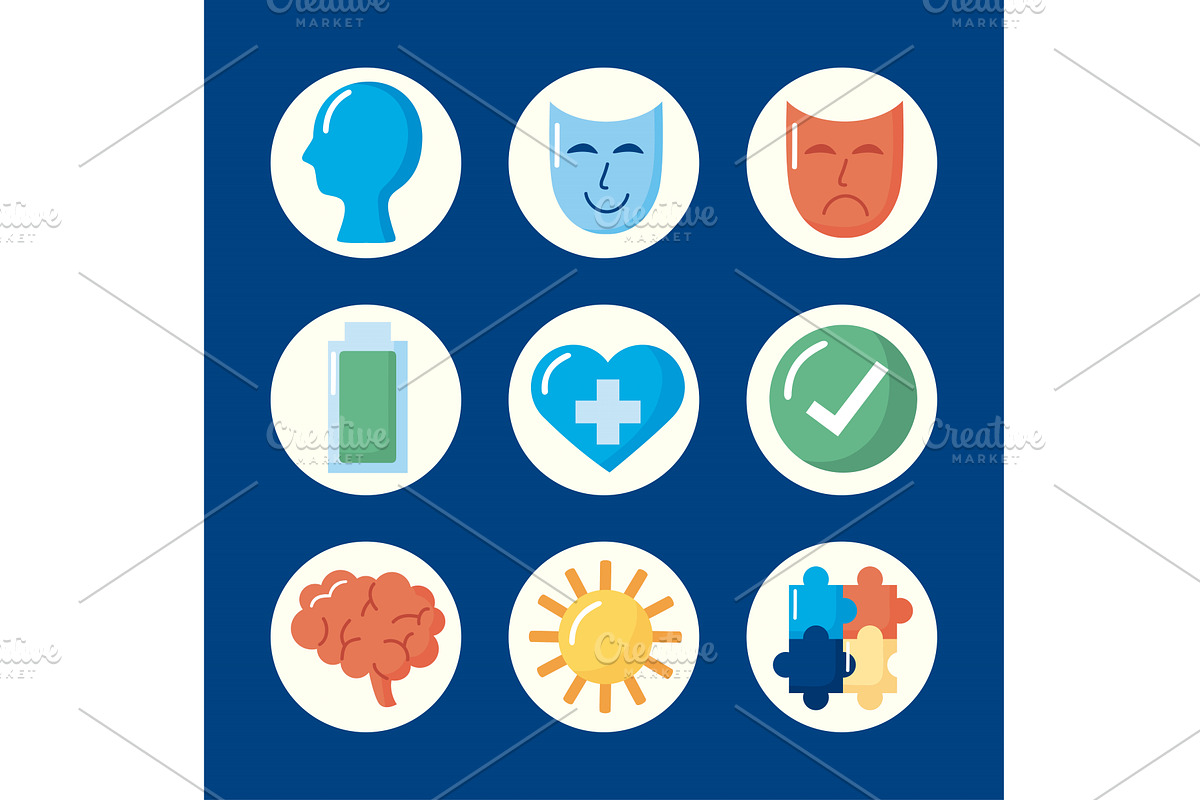 nine mental health icons, a Healthcare Illustration by studiogstock