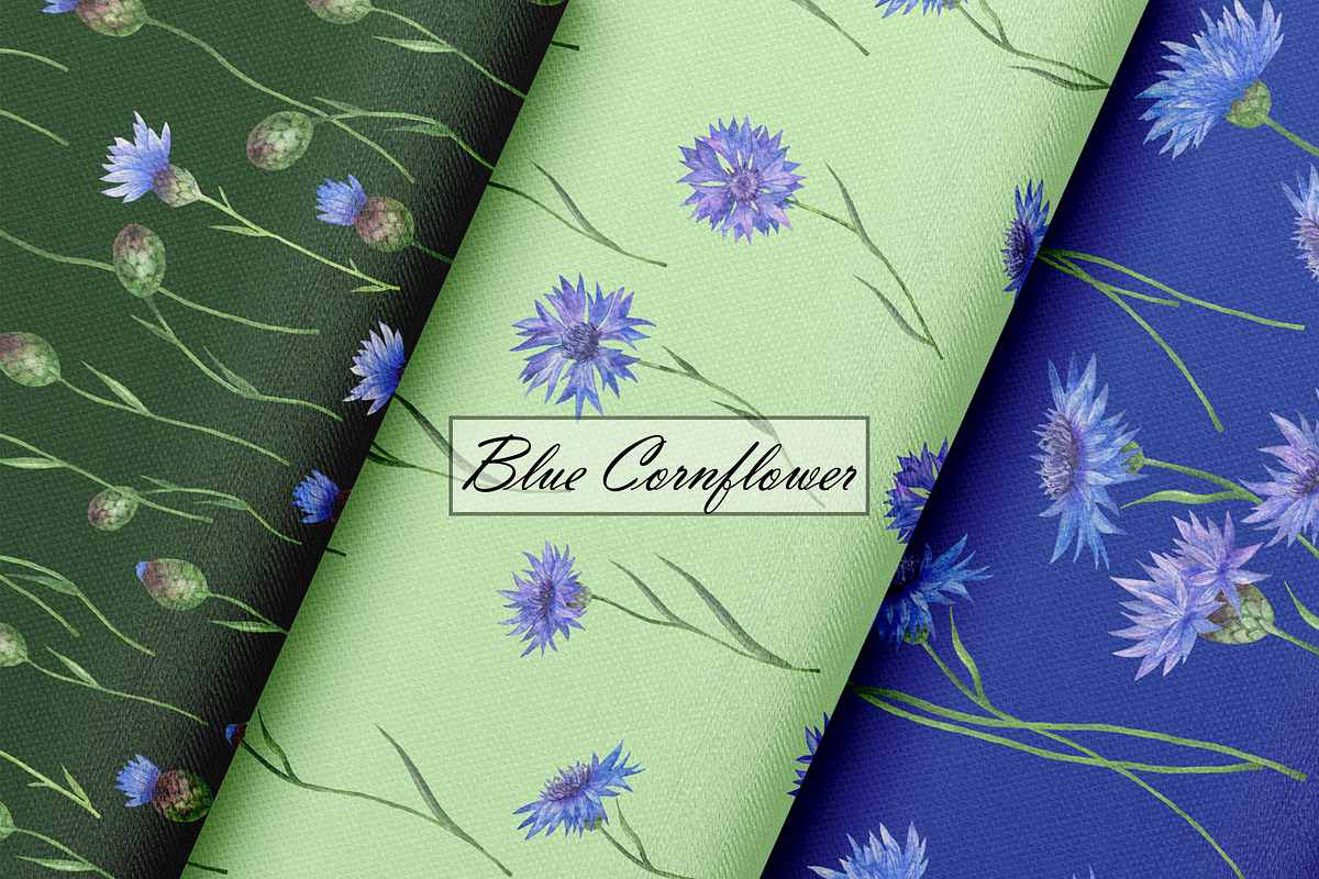 Watercolor Cornflower Patterns, an Illustration by OlDm_Shop (Photo 6 of 10)