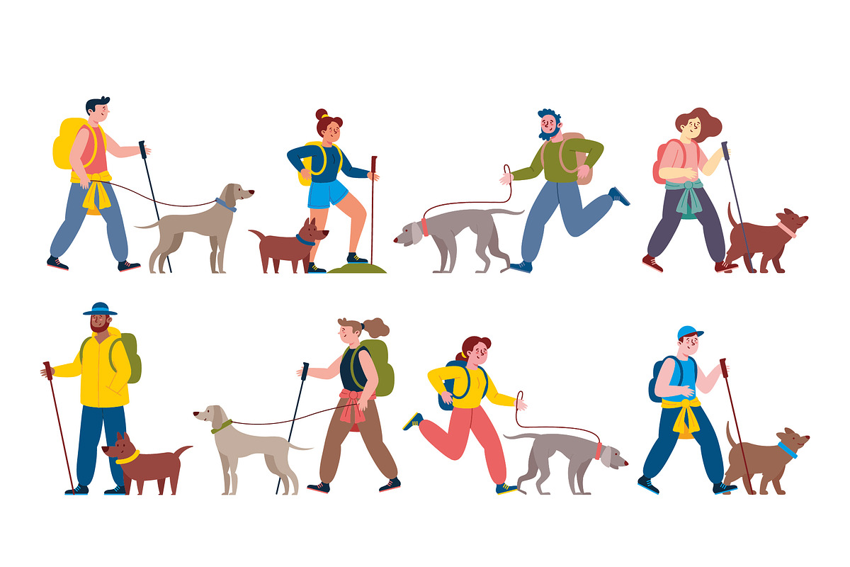Hiking with Dogs Vector Set