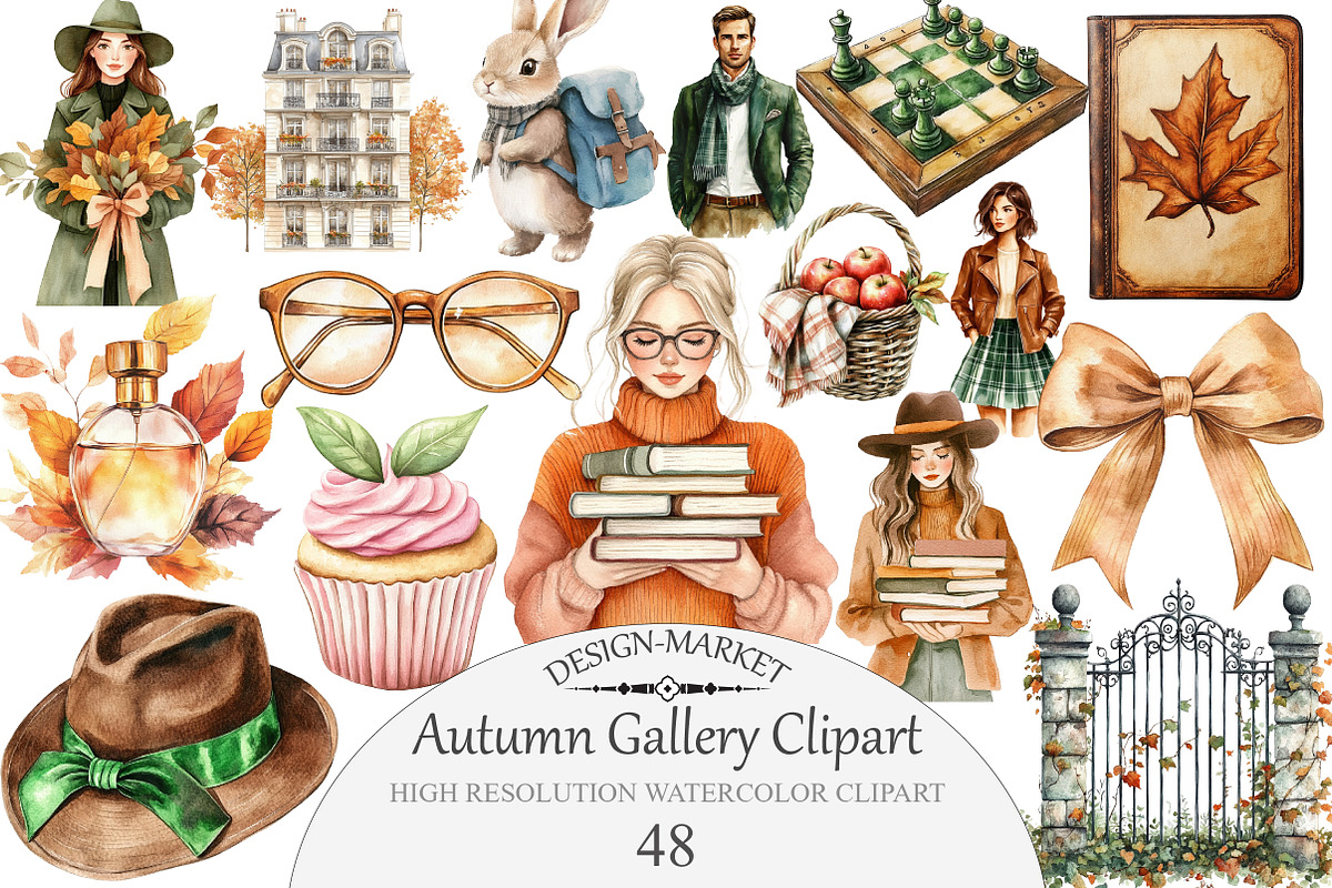 Watercolor Autumn Gallery Clipart, an Illustration by Design Market (Photo 1 of 5)