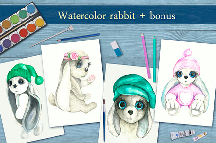 Cute rabbits in watercolors