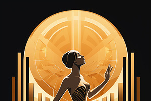 A stylized art deco illustration of a graceful woman in a flowing gown, set aga, a Background Graphic by Textures & Backgrounds