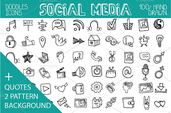 Social media doodle icons,quotes preview 6