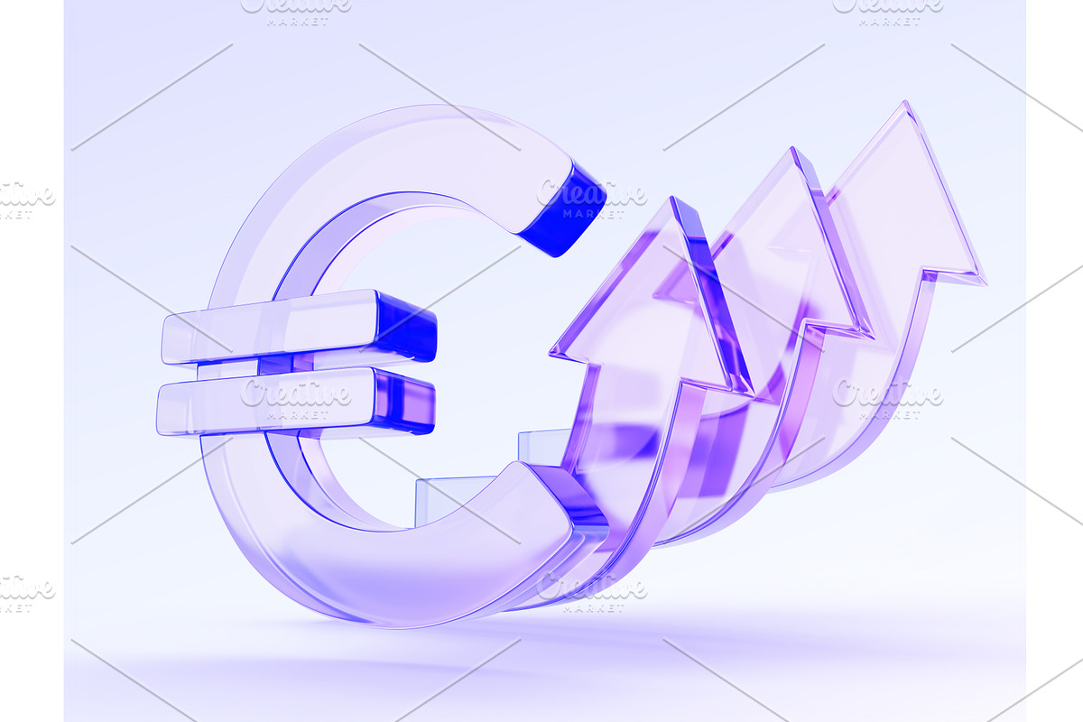 Holographic glass euro sign 3d icon, a Finance Illustration by Marozhkastudio