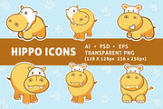 Cute Hippo Icons, an Animal Illustration by audeemirza (Thumbnail 1 of 2)