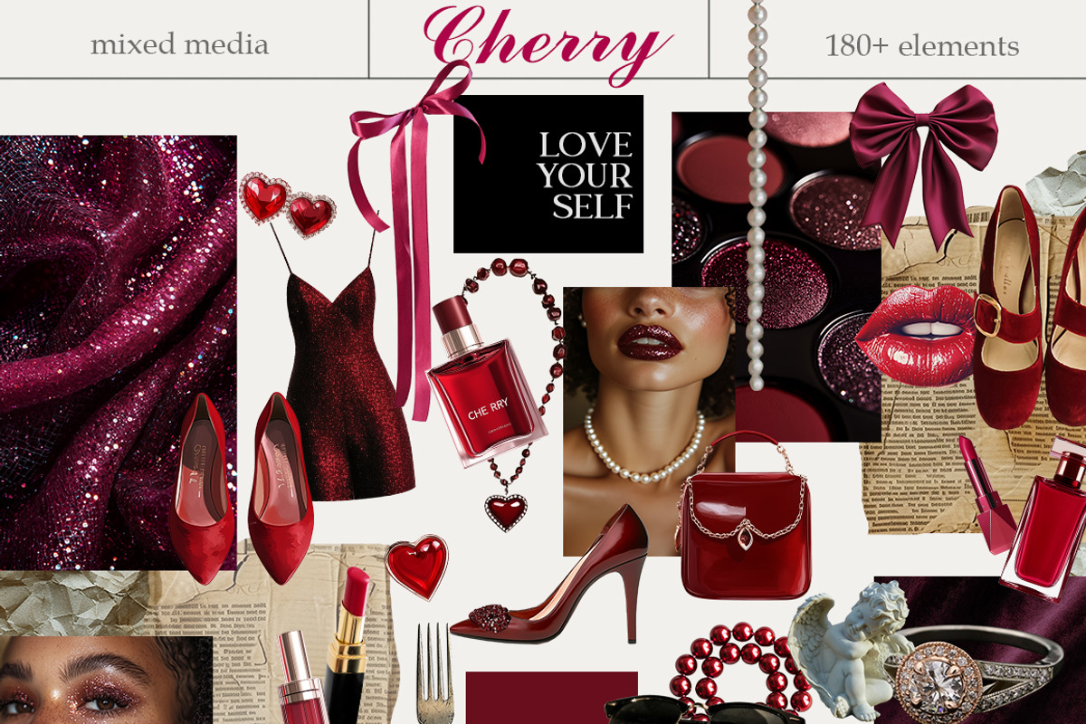 Cherry vibe Mixed media collage, an Object Graphic by 60secondsArt (Photo 3 of 7)