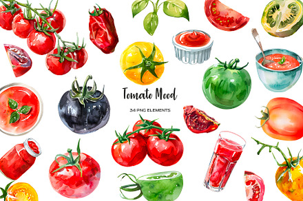 Watercolor red tomato clipart 34PNG, a Food Illustration by Art and Funny