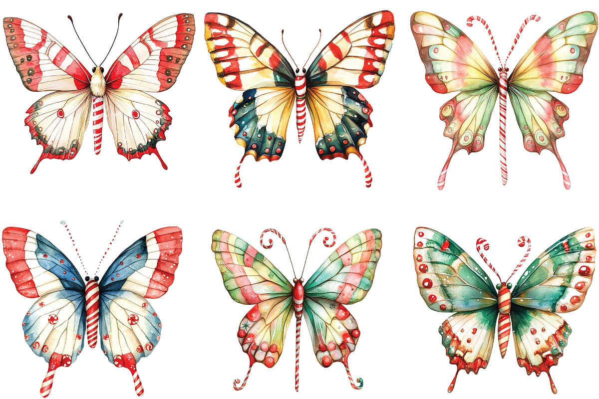 Watercolor Christmas Butterfly Clipa, an Illustration by CraftArtStudio (Photo 2 of 6)