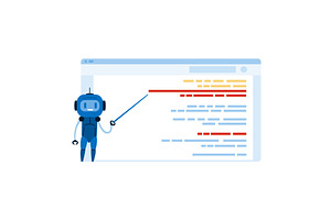 Robot teaching programming code on, a Technology Illustration by pikepicture