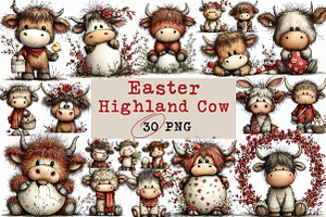 Whimsical Easter Highland Cow Clipar, an Illustration by Libby Wishes