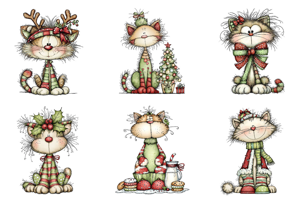 Whimsical Funny Christmas Cats Clipa, an Illustration by designcity5 (Photo 3 of 5)