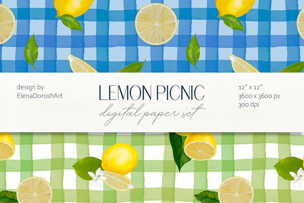 Lemon Citrus Digital Paper Pack, a Pattern Graphic by Elena Dorosh (Photo 7 of 7)