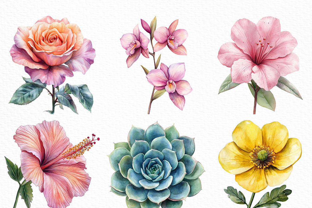 Watercolor Pastel Flowers, an Illustration by Craft Nest (Photo 3 of 6)