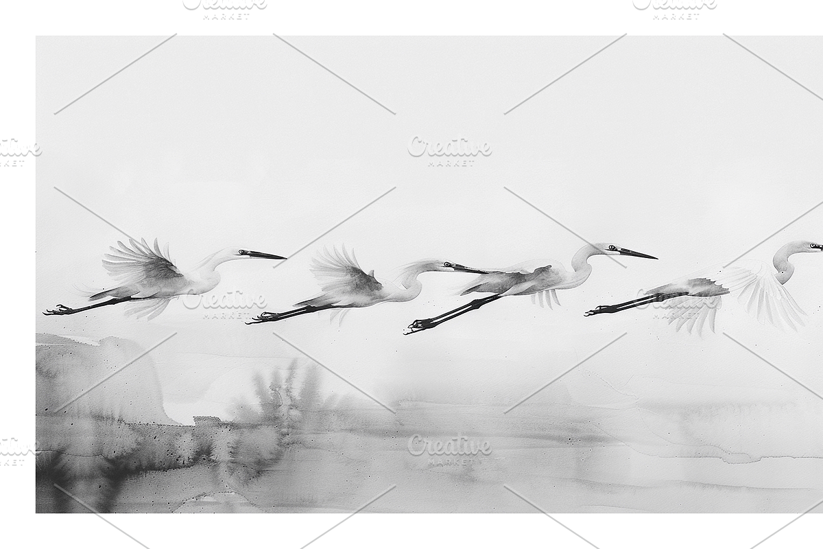 Gret Collection · Egrets in Flight, an Animal Illustration by milatovar (Photo 10 of 17)