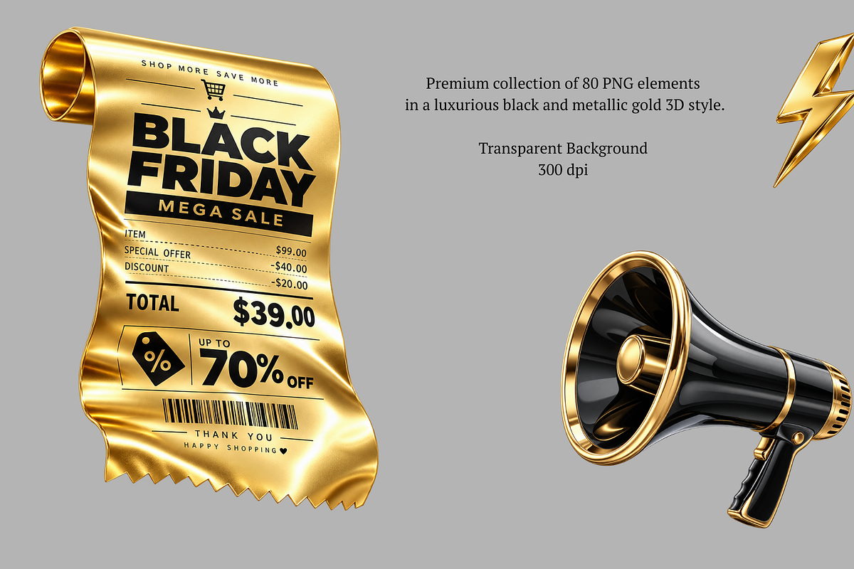Black Friday 3D PNG Elements, an Object Illustration by MarisoArt (Photo 3 of 6)