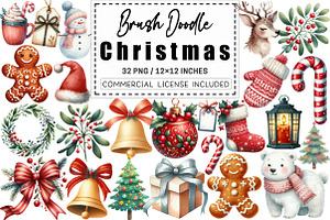 Brush Doodle Christmas Clipart, a Graphic by CitraGraphics