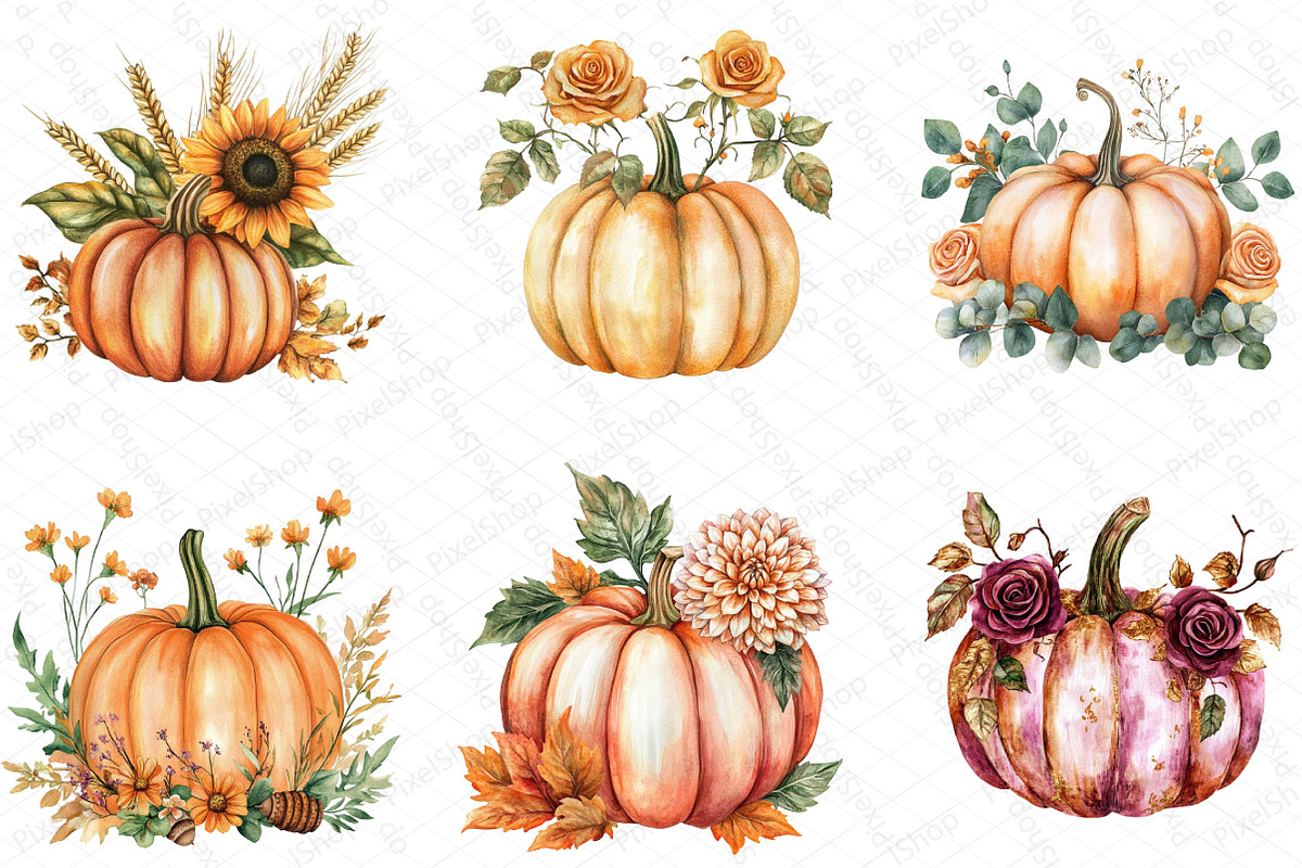 Autumn Flower Clipart, Fall Pumpkin, an Illustration by DreamPrint404 (Photo 4 of 5)