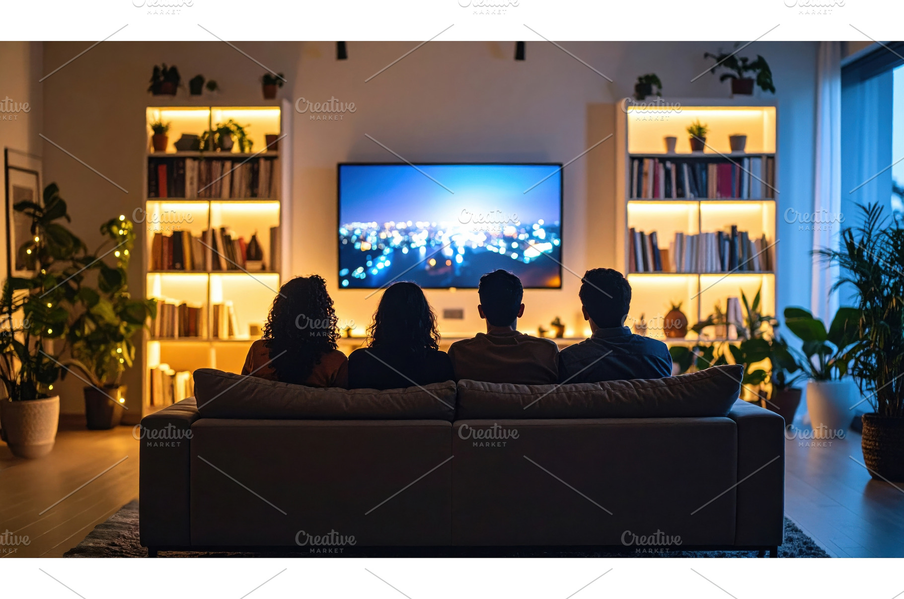 A cozy evening setting with friends, a Technology Photo by Igor Tichonow