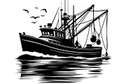 Black Fishing Boat Bundle, an Object Graphic by jahid234 (Thumbnail 7 of 13)