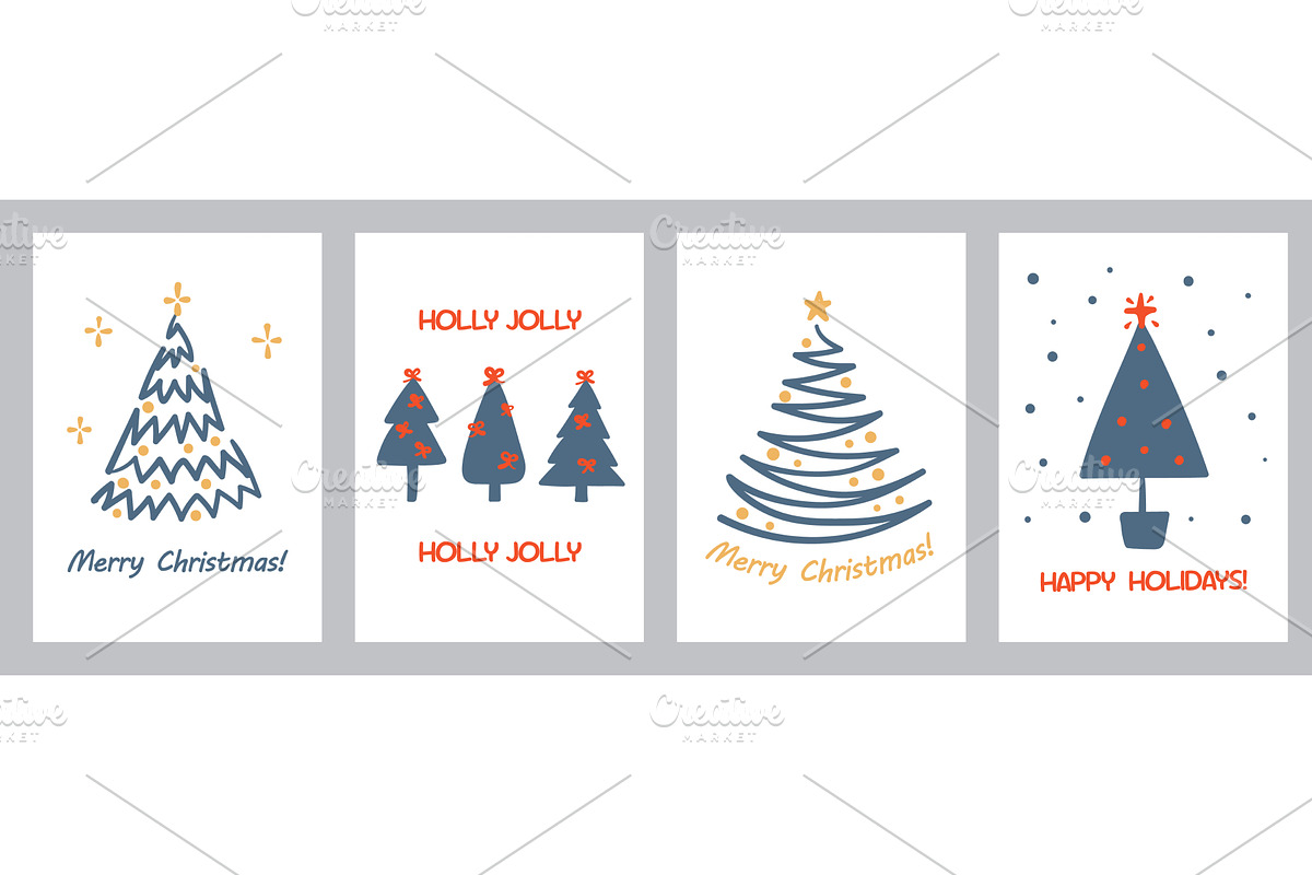 Christmas greeting cards. Hand drawn, an Object Illustration by winwin.art