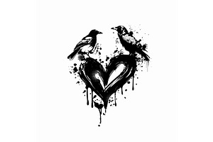 Crows on a black gothic heart. Not, an Animal Illustration by Nenahliadava Design