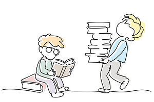 Two boys pupils sitting and standing, an Education Illustration by Valenty