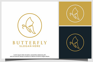 Butterfly With Line Art Logo Design