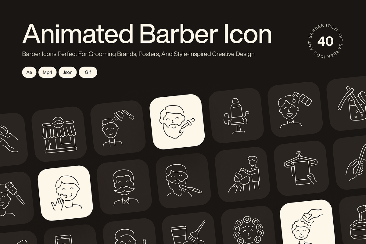 Animated Barber Icon Art Set, an Outline Icon by Prosymbols (Photo 1 of 4)