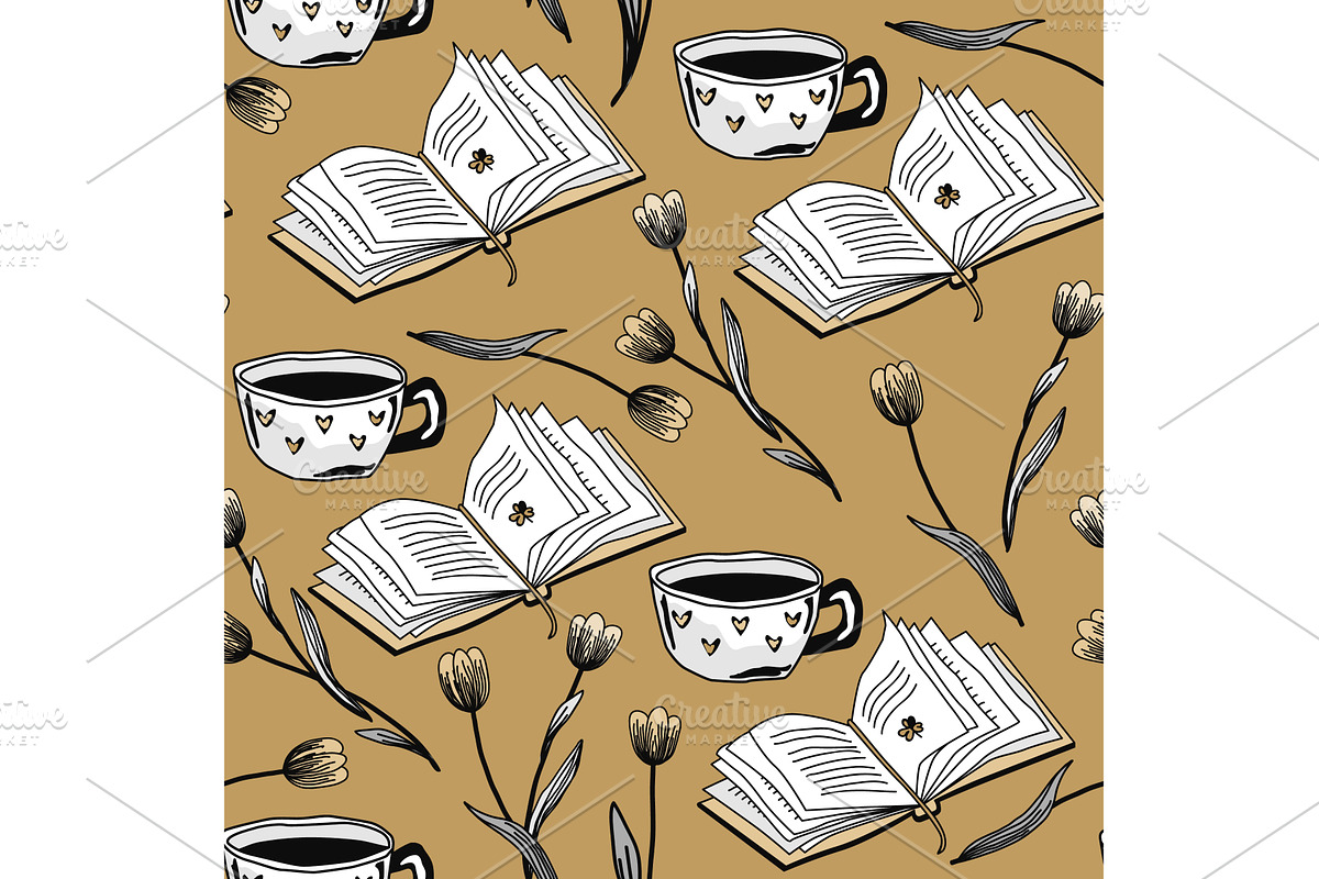 Hand drawn seamless pattern with, an Illustration by Toltemara