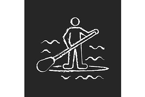 Paddle Board Surfing Chalk Icon