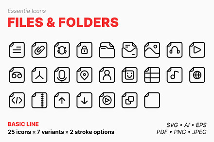 Files & folders icons (Line), an Outline Icon by Totto House