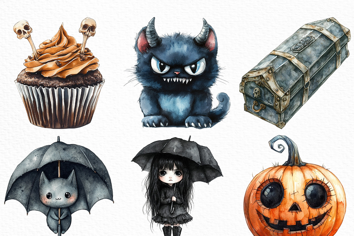 Watercolor Cartoon Goth Clipart, an Illustration by Craft Nest (Photo 5 of 6)